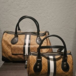 L.A.M.B. Tan and Black Duffel Bag